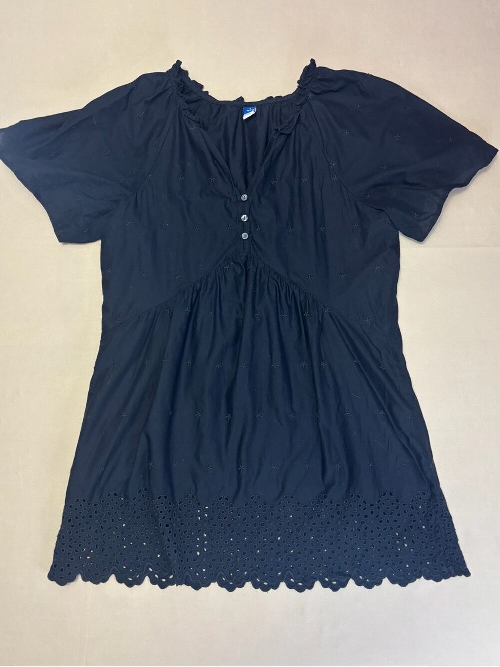 Old Navy Black Cotton Eyelet-Hem Babydoll Mini Dress Women's Size Small Petite